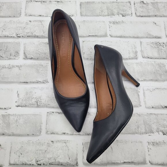 Coach Black Leather Classic Pointed Toe Pumps Heels Stiletto Size 6 - READ - Picture 1 of 9